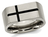 Men's Chisel Titanium 10mm Black Enamel Cross Brushed Wedding Band Ring